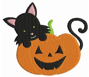 Stickmuster - Halloween Katze Kürbis